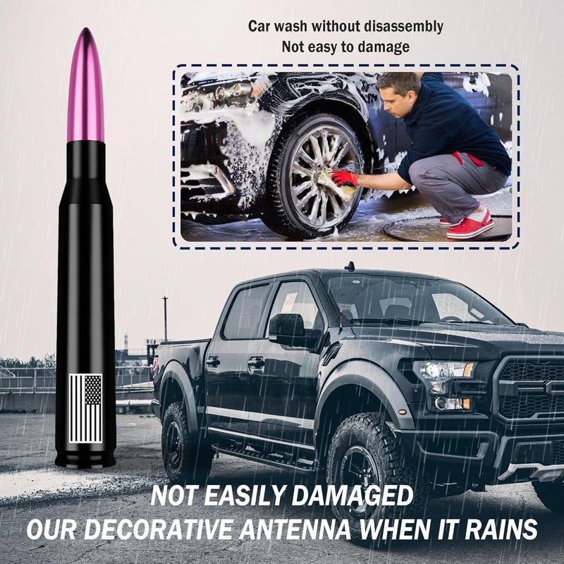 Junecarp American Flag Car Bullet Antenna,Truck Exterior Decoration Accessories[New Upgrade Flag Design] Car Antenna Replacement for Car SUV Truck Most Auto Cars Antenna Accessories (Pink) - Image 3